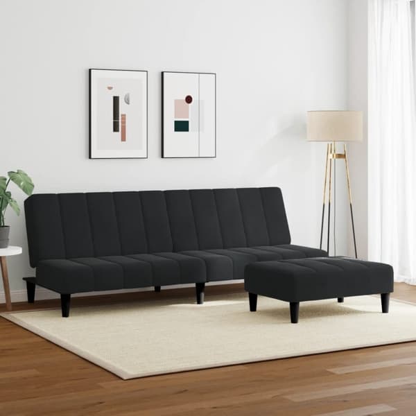 vidaXL 2-personers sovesofa med fodskammel velour sort