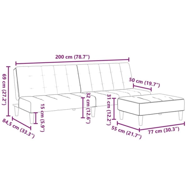 vidaXL 2-personers sovesofa med fodskammel velour sort