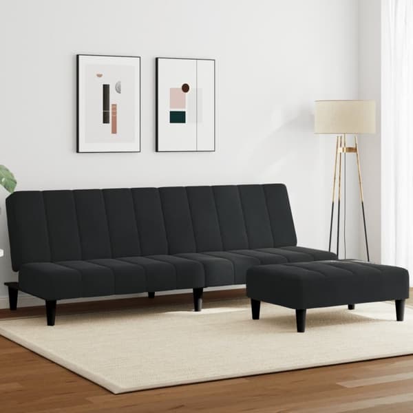 vidaXL 2-personers sovesofa med fodskammel velour sort