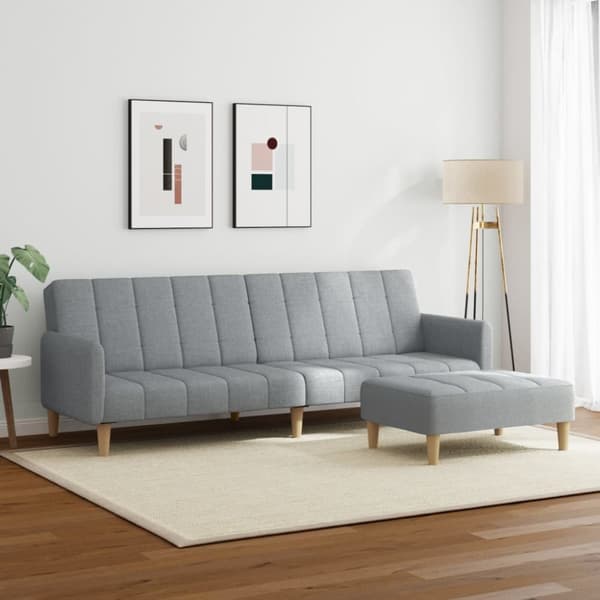 vidaXL 2-personers sovesofa med fodskammel stof lysegrå