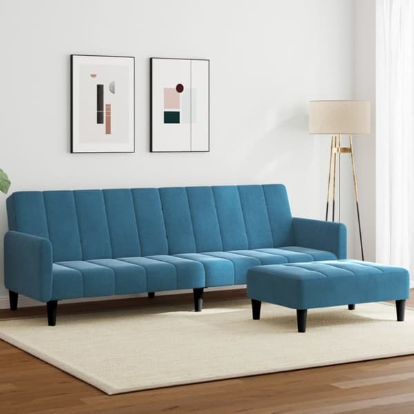 vidaXL 2-personers sovesofa med fodskammel velour blå