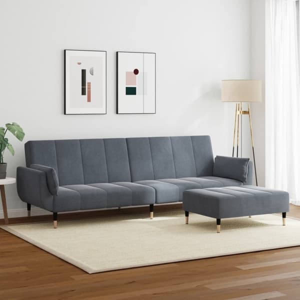 vidaXL Bäddsoffa 2-sits med fotpall mörkgrå sammet