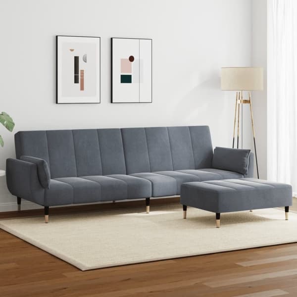 vidaXL Bäddsoffa 2-sits med fotpall mörkgrå sammet