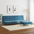 Miniatyrbillede 3 af 11: vidaXL 2-personers sovesofa med fodskammel velour blå