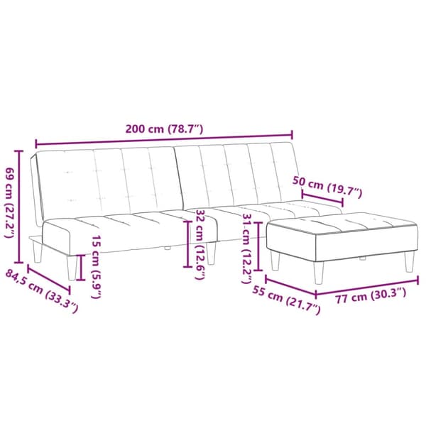 vidaXL Bäddsoffa 2-sits med fotpall blå sammet