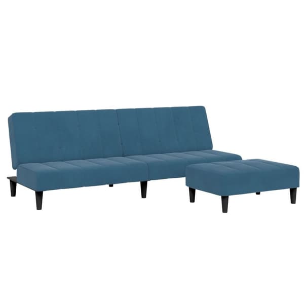 vidaXL Bäddsoffa 2-sits med fotpall blå sammet