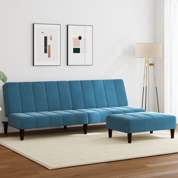 vidaXL 2-personers sovesofa med fodskammel velour blå