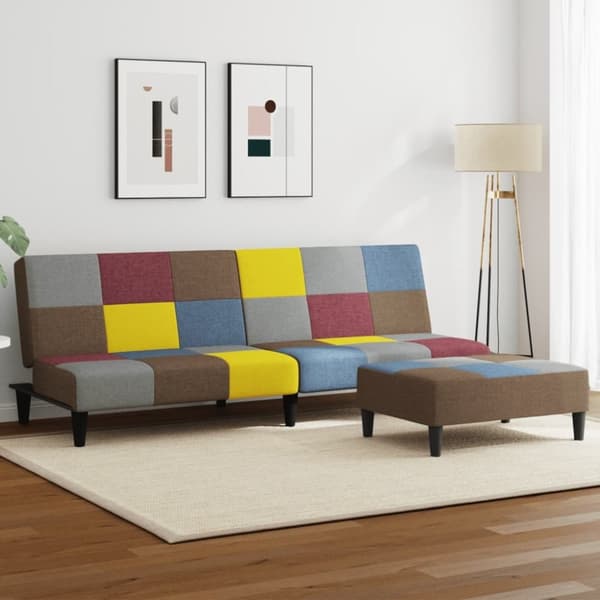 vidaXL 2-personers sovesofa med fodskammel stof patchwork