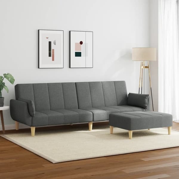 vidaXL Bäddsoffa 2-sits med fotpall mörkgrå tyg