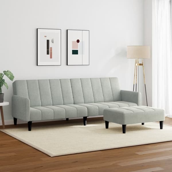 vidaXL Bäddsoffa 2-sits med fotpall ljusgrå sammet