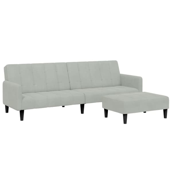 vidaXL Bäddsoffa 2-sits med fotpall ljusgrå sammet