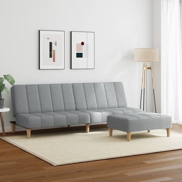 vidaXL 2-personers sovesofa med fodskammel stof lysegrå