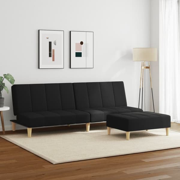 vidaXL Bäddsoffa 2-sits med fotpall svart tyg