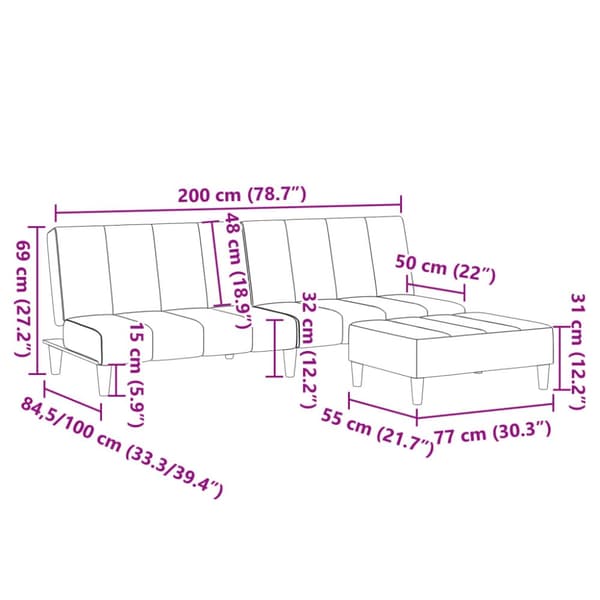 vidaXL 2-personers sovesofa med fodskammel stof stof