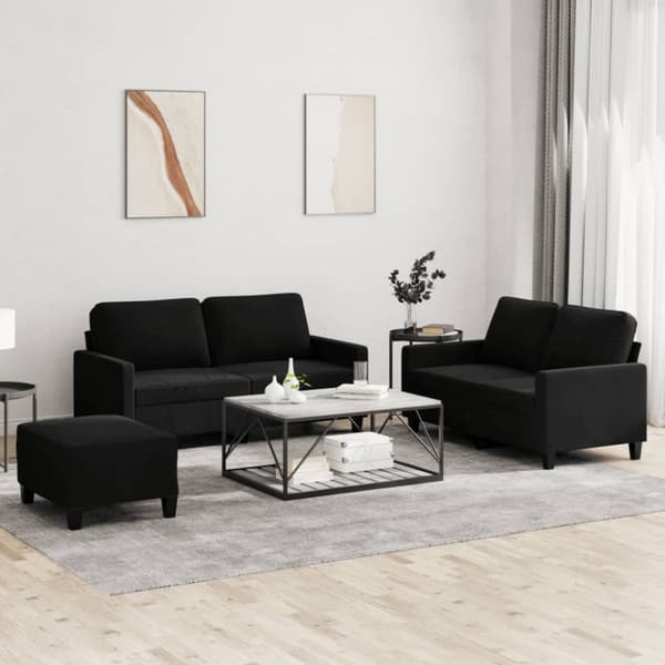 vidaXL Soffgrupp med dynor 3 delar svart sammet