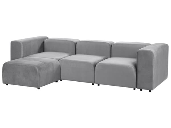 Modulsofa Grå Velour 3 Personers Designer Blød Moderne Flyder Sofa med Fodskammel Lav Ryg Stue Indretning Høj Kvalitet Stofsofa