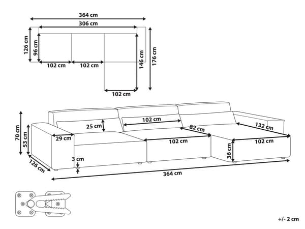 Hjørnesofa med Chaiselong Grå Polyester 3 Personers Sofa L Formet Dyb Sofahjørne Siddemøbel Blød Stofsofa Venstrevendt Modulsofa