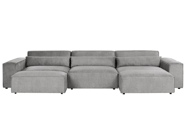 Hjørnesofa med Chaiselong Grå Polyester 3 Personers Sofa L Formet Sofahjørne Siddemøbel Blød Stofsofa Venstrevendt Modulsofa med Fodskammel