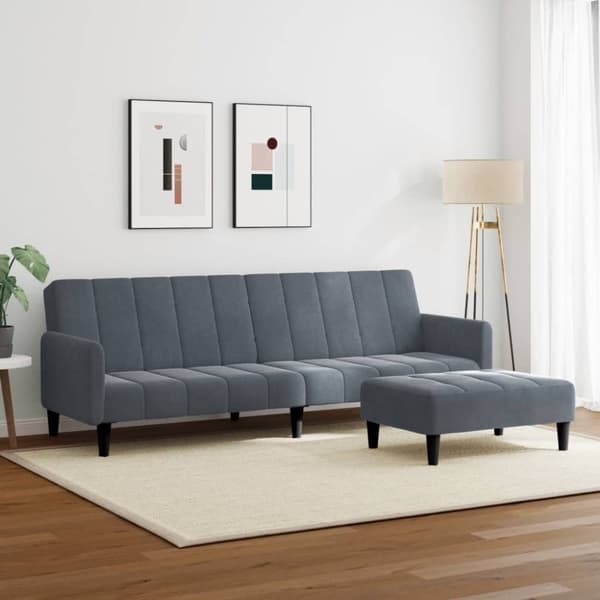vidaXL Bäddsoffa 2-sits med fotpall mörkgrå sammet