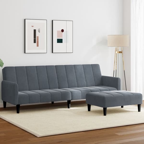 vidaXL Bäddsoffa 2-sits med fotpall mörkgrå sammet