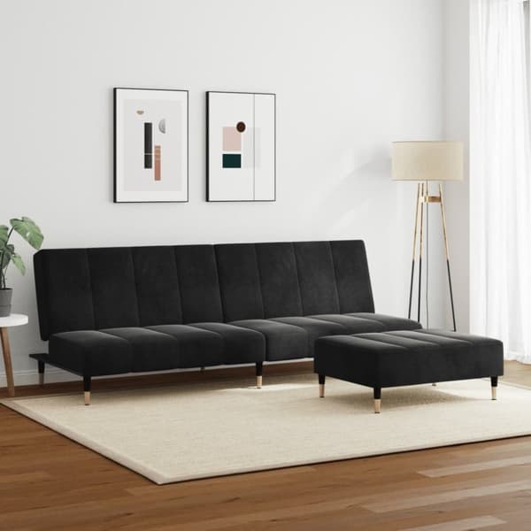 vidaXL Bäddsoffa 2-sits med fotpall svart sammet