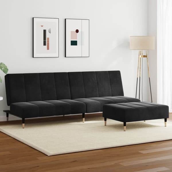 vidaXL 2-personers sovesofa med fodskammel velour sort