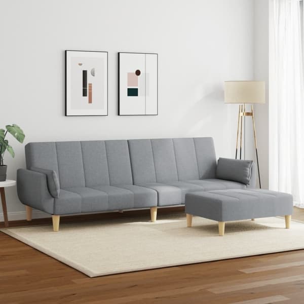 vidaXL Bäddsoffa 2-sits med fotpall ljusgrå tyg