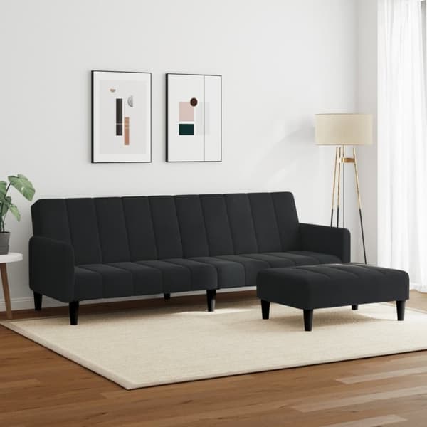vidaXL Bäddsoffa 2-sits med fotpall svart sammet