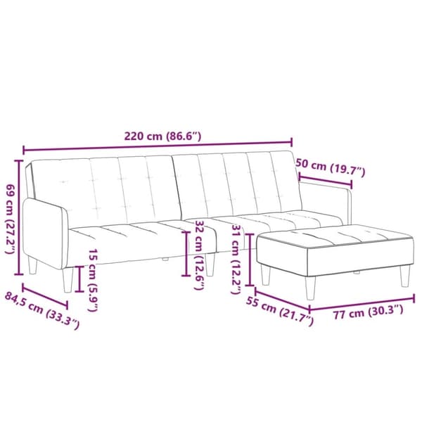 vidaXL Bäddsoffa 2-sits med fotpall svart sammet