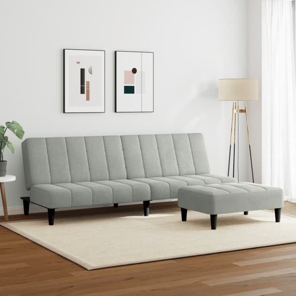 vidaXL 2-personers sovesofa med fodskammel velour lysegrå