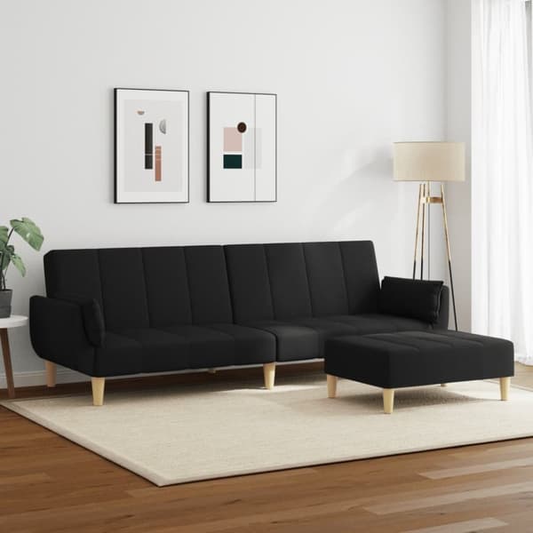 vidaXL Bäddsoffa 2-sits med fotpall svart tyg