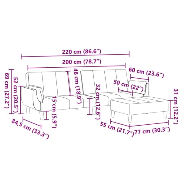 vidaXL Bäddsoffa 2-sits med fotpall svart tyg