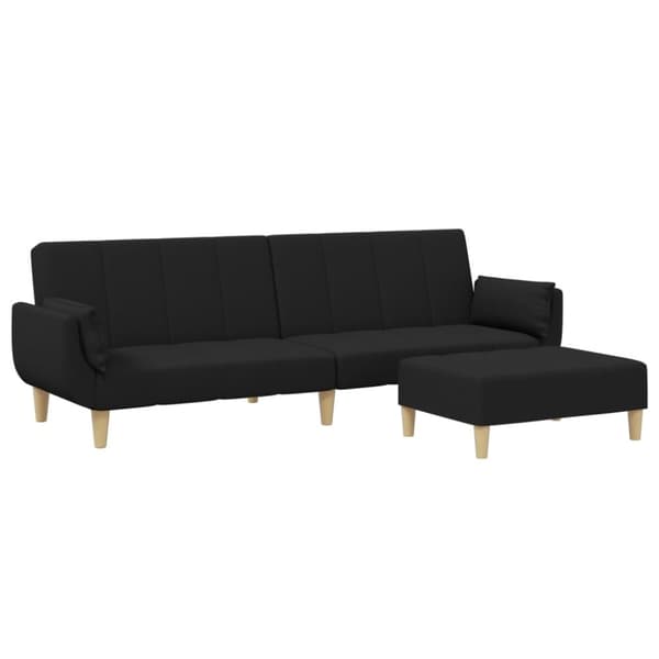vidaXL Bäddsoffa 2-sits med fotpall svart tyg