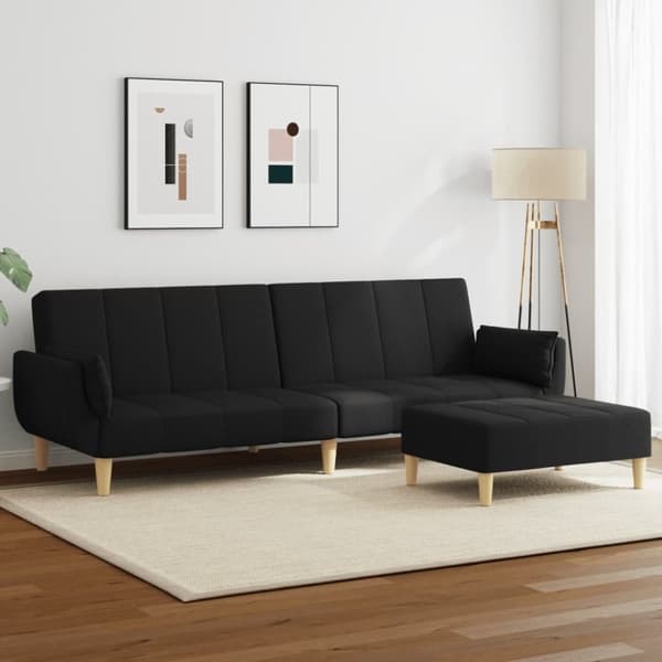vidaXL Bäddsoffa 2-sits med fotpall svart tyg