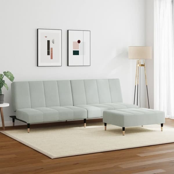 vidaXL 2-personers sovesofa med fodskammel velour lysegrå