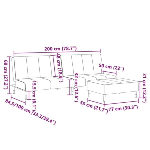 vidaXL 2-personers sovesofa med fodskammel velour lysegrå