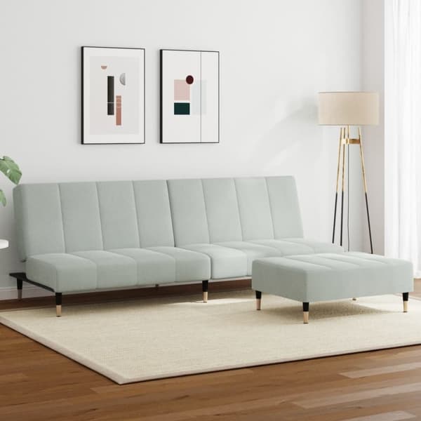 vidaXL 2-personers sovesofa med fodskammel velour lysegrå