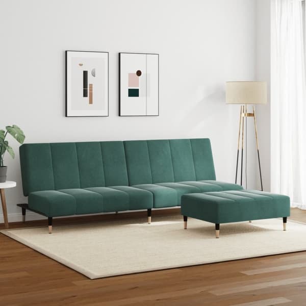 vidaXL 2-personers sovesofa med fodskammel velour mørkegrøn