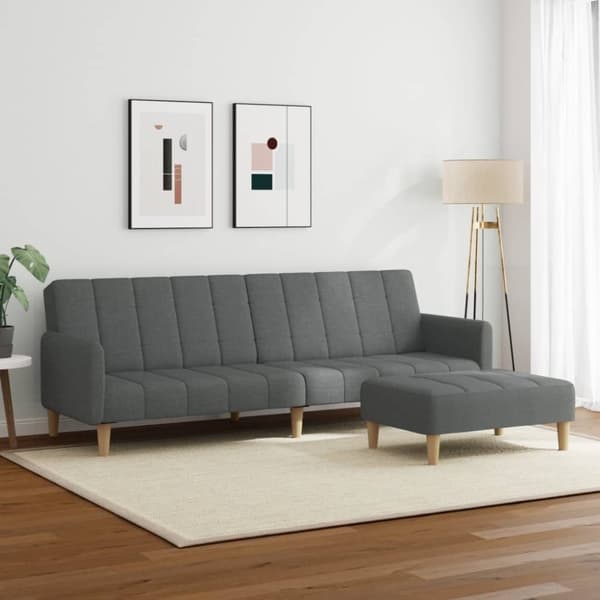 vidaXL 2-personers sovesofa med fodskammel stof mørkegrå