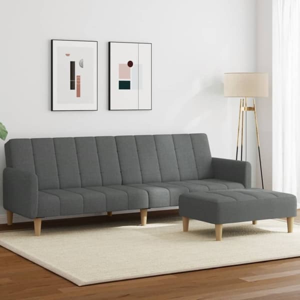 vidaXL 2-personers sovesofa med fodskammel stof mørkegrå