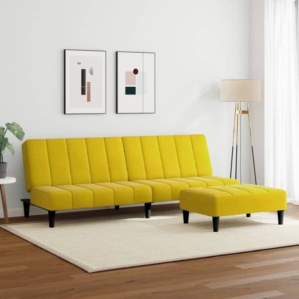 vidaXL 2-personers sovesofa med fodskammel velour gul