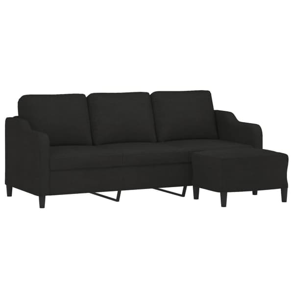 vidaXL 3-sitssoffa med fotpall Svart 180 cm tyg