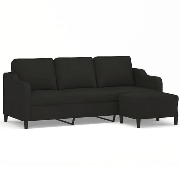 vidaXL 3-sitssoffa med fotpall Svart 180 cm tyg