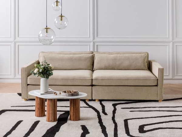 Sofa Taupe Stoff 3 Seter Treben Armlener Moderne Stil