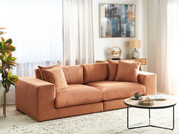 Modulsofa Orange Polyester 3 Personers Designer Blød Moderne Flyder Sofa Lav Ryg Stue Indretning Høj Kvalitet Stofsofa