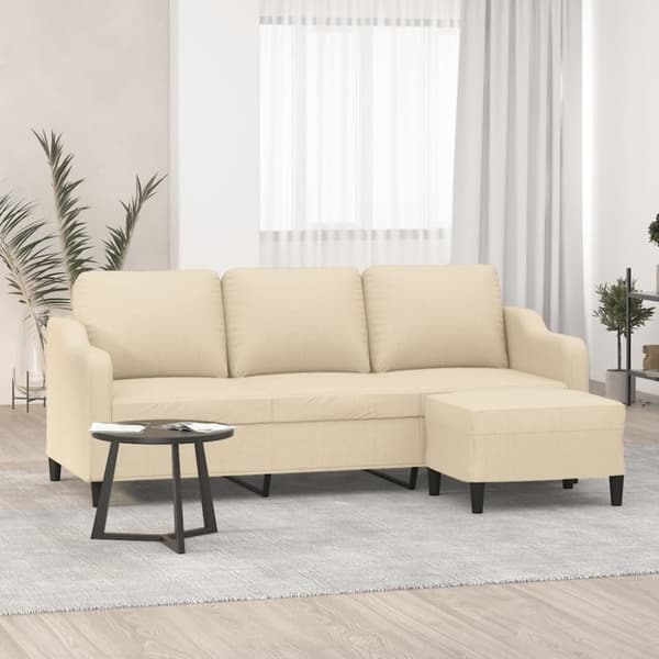 vidaXL 3-personers sofa med fodskammel 180 cm stof Cremefarvet
