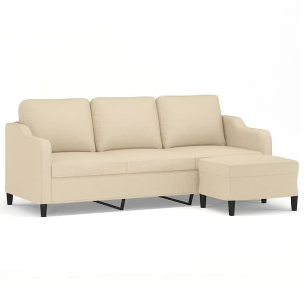 vidaXL 3-personers sofa med fodskammel 180 cm stof Cremefarvet