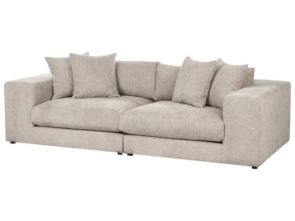 Sofa Stoff Polyester Taupe 240 cm x 120 cm x 61 cm Sofa 3 Seter Polstret Rygg Skinnespor Armlener Stue Moderne Komfortabel Koselig