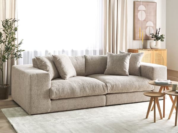 Sofa Stoff Polyester Taupe 240 cm x 120 cm x 61 cm Sofa 3 Seter Polstret Rygg Skinnespor Armlener Stue Moderne Komfortabel Koselig