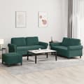 Miniatyrbillede 9 af 9: vidaXL sofasæt 3 dele med hynder velour mørkegrøn